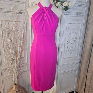 Julia Jordan Hot Pink Twist Halter Sleveeless Knee Length Sheath Elegant Dress